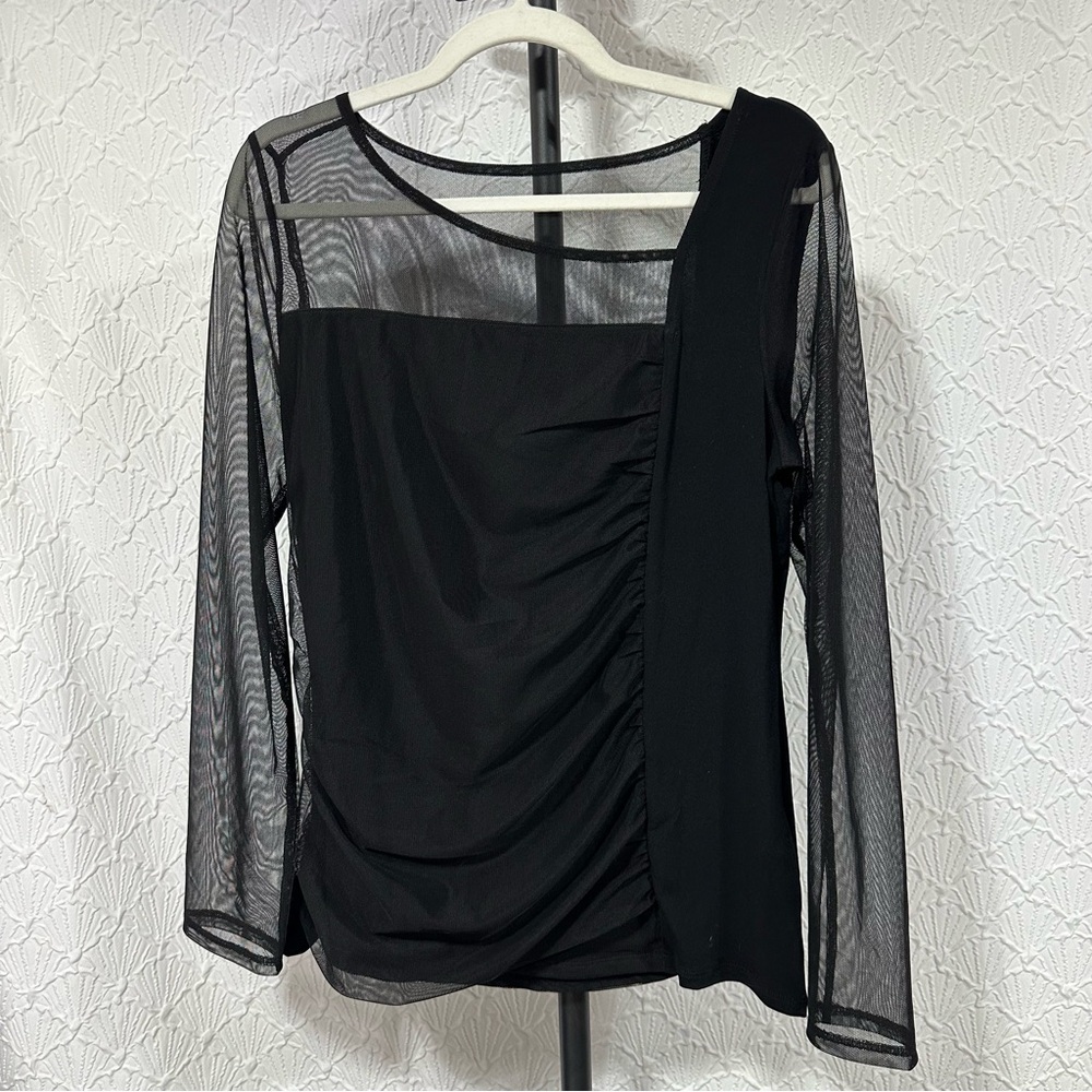DKNY Long Sleeve Sheer Mesh Layered Blouse Women’s Size Large